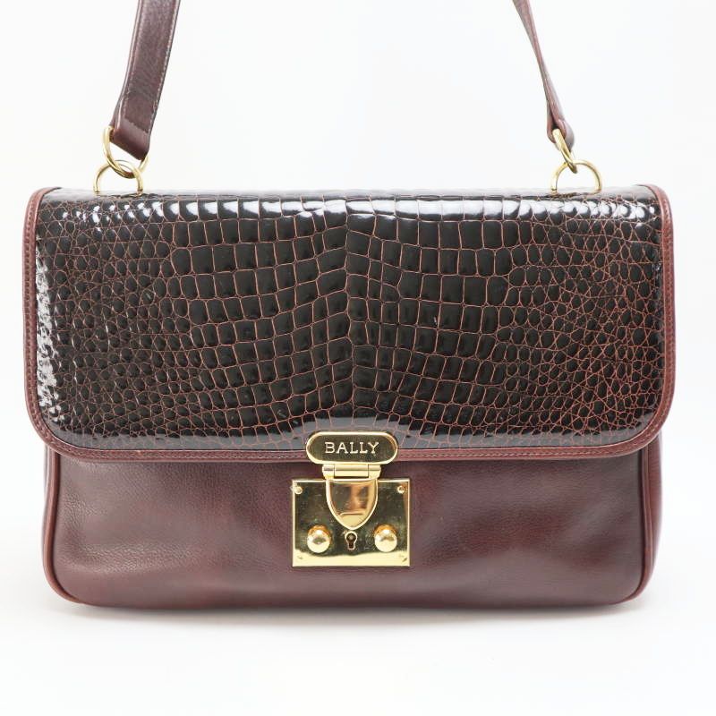 M05-k050 BALLY バリー フラップ クロコ型押し/レザ― ショルダーバッグ