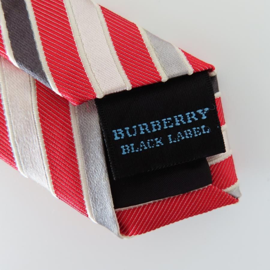 ※くま様꧁新品未使用꧂ バーバリーブラックレーベル ネクタイ ストライプ レッド S09 BURBERRY BLACK LABEL バーバリーブラックレーベル ストライプ