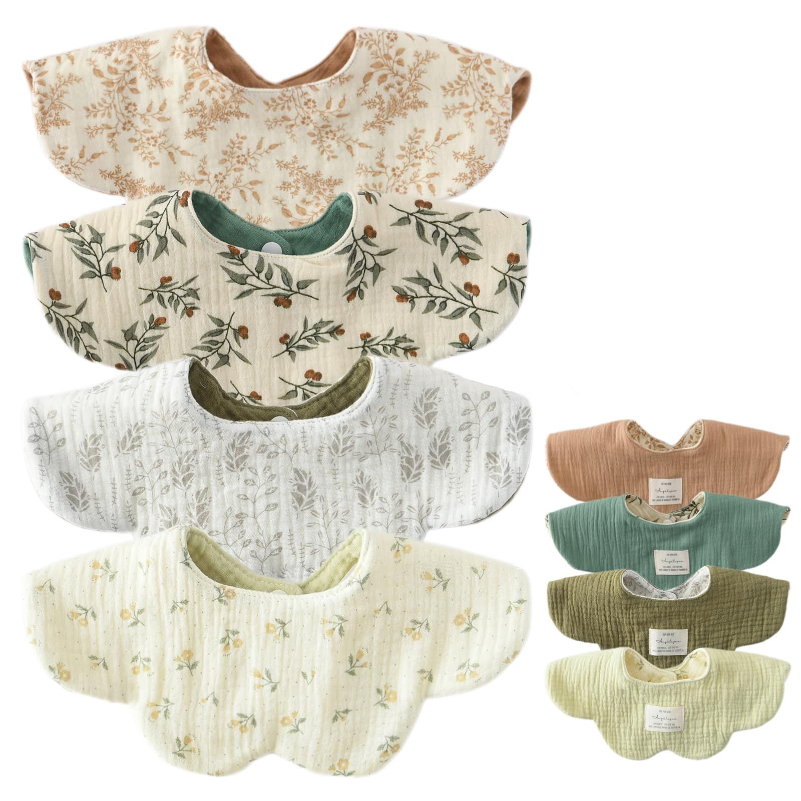お食事スタイ 無地 新生児 おしゃれ よだれかけ 男の子 ベビーギフト 女の子 花びら 360度スタイ 赤ちゃん 6重ガーゼ 出産祝い 両面使える 4枚セット スタイ ベビー [GoUseGo]