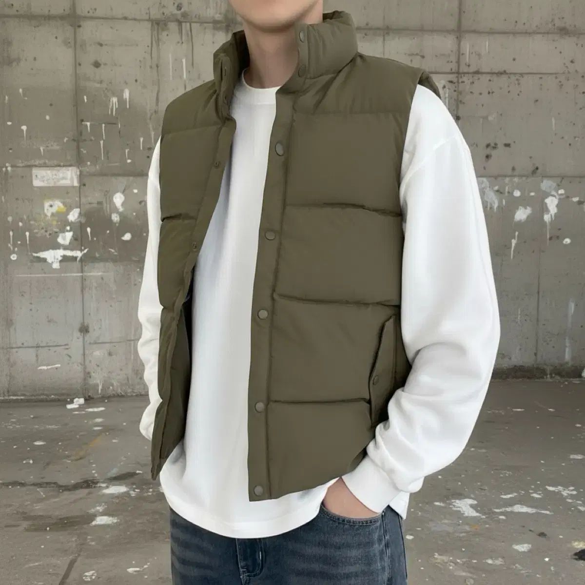 メンズ ダウン ベスト ハイネック ベーシック ブラック カーキ