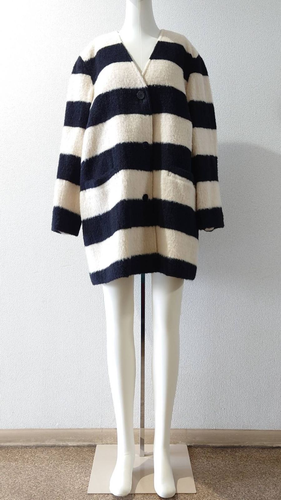 90’s HANAE MORI Soft Sports Striped ウールシャギーコート M