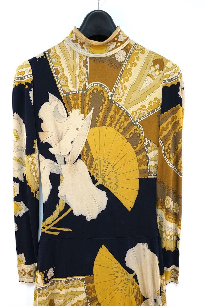 LEONARD レオナール 総柄 シルク ニット ハイニット ワンピース ロング