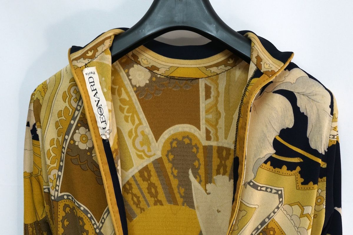 LEONARD レオナール 総柄 シルク ニット ハイニット ワンピース ロング