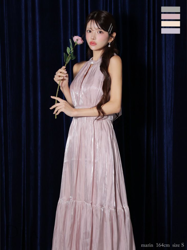 ピンク DE 3366 IV 2411 XS Lサイズあり DEA ディア 2 way バストカット サテンリボン フ ワンピース ミモレ丈 ミディアムドレス キャバドレス long