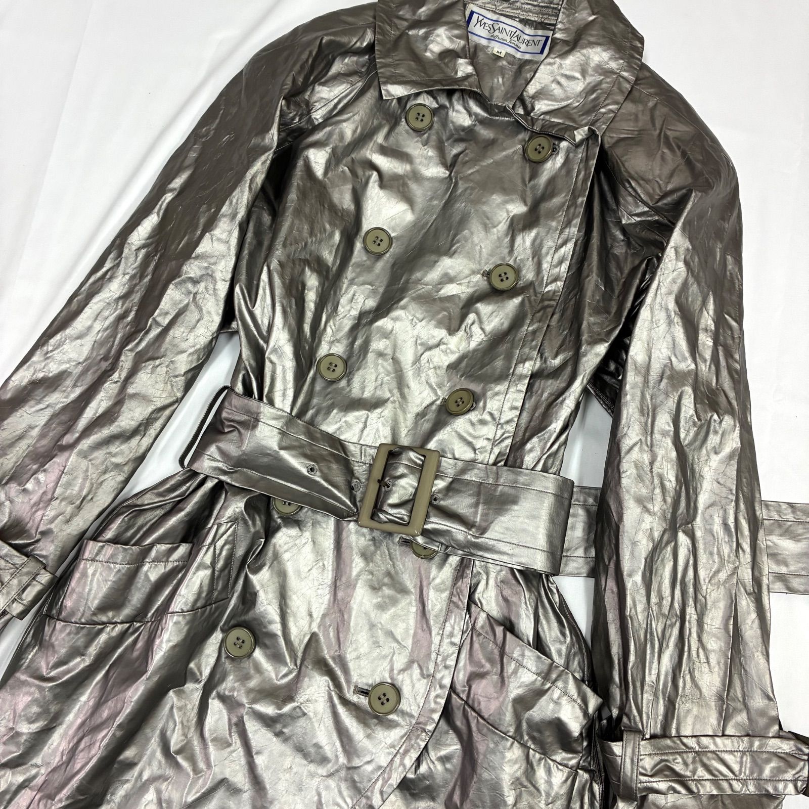 イヴ・サンローラン メタリック トレンチコート YSL Mサイズ Yves Saint Laurent イヴ・サンローラン メタリック トレンチコート