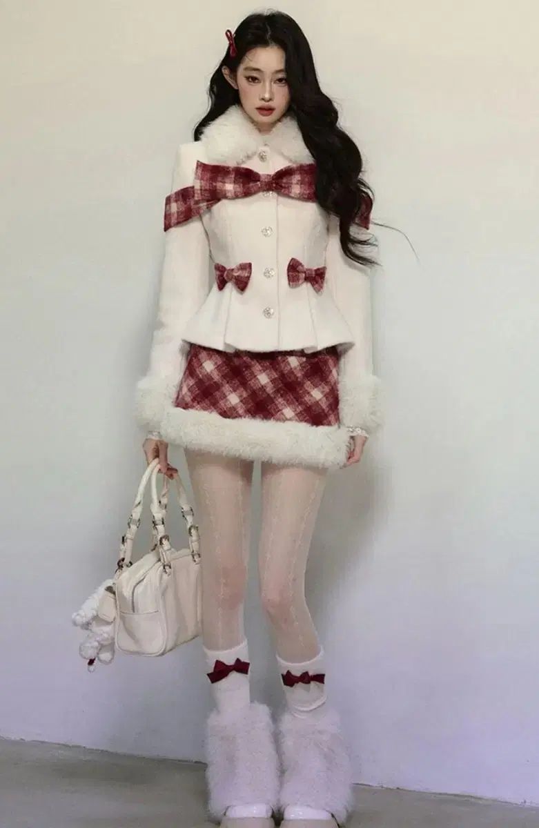 冬 ファー スカート レッド