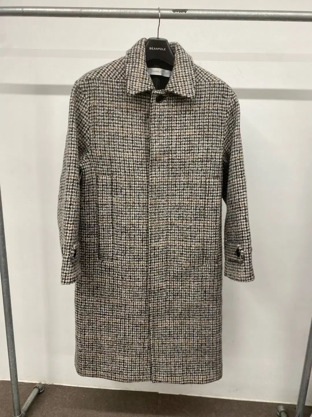 メンズ LIFUL バルマカーン ガンクラブ チェック ベージュ ウール ブレンド コート