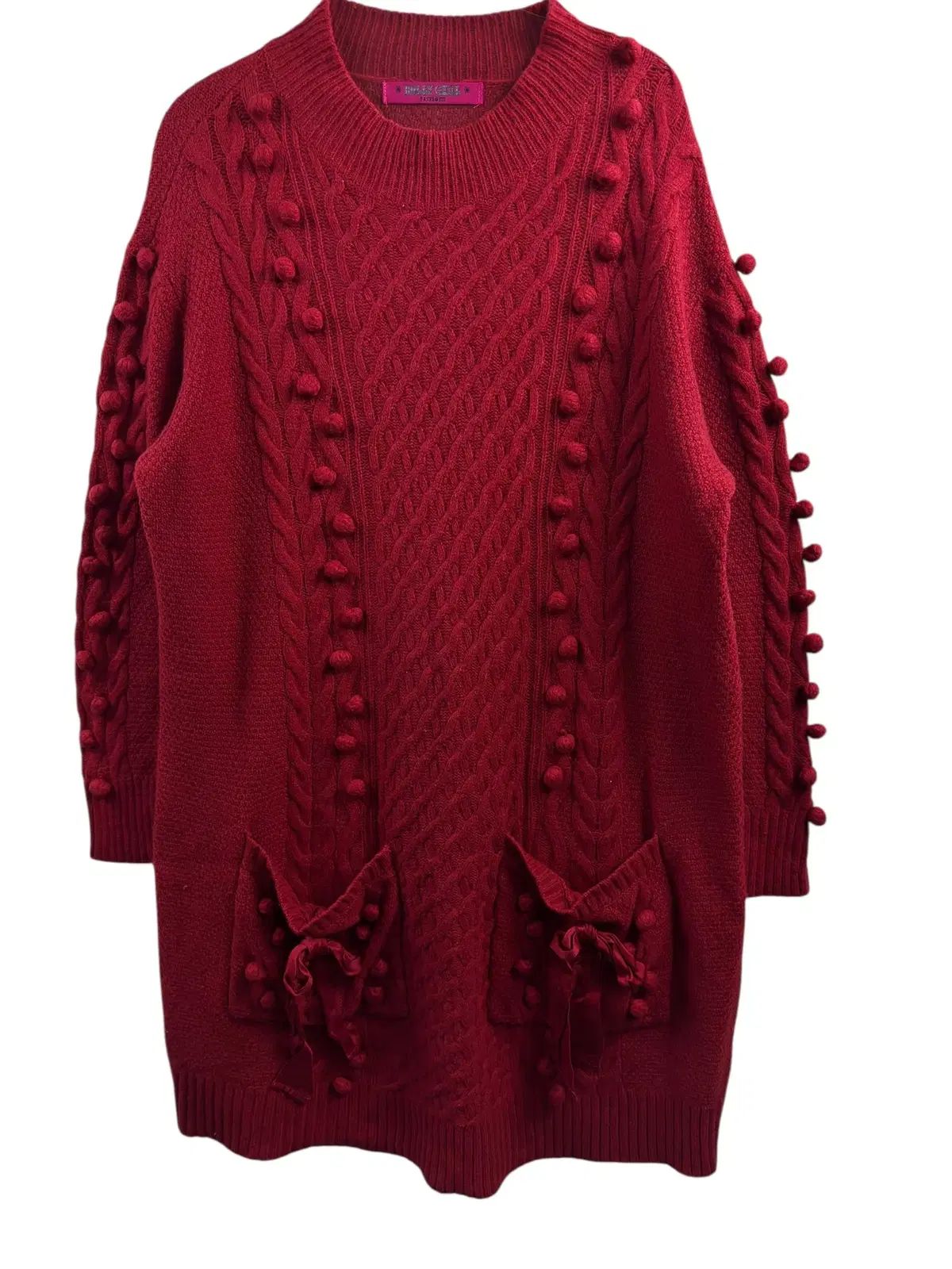 anna sui アナスイ レッド ポンポン ニット ロング丈 1527