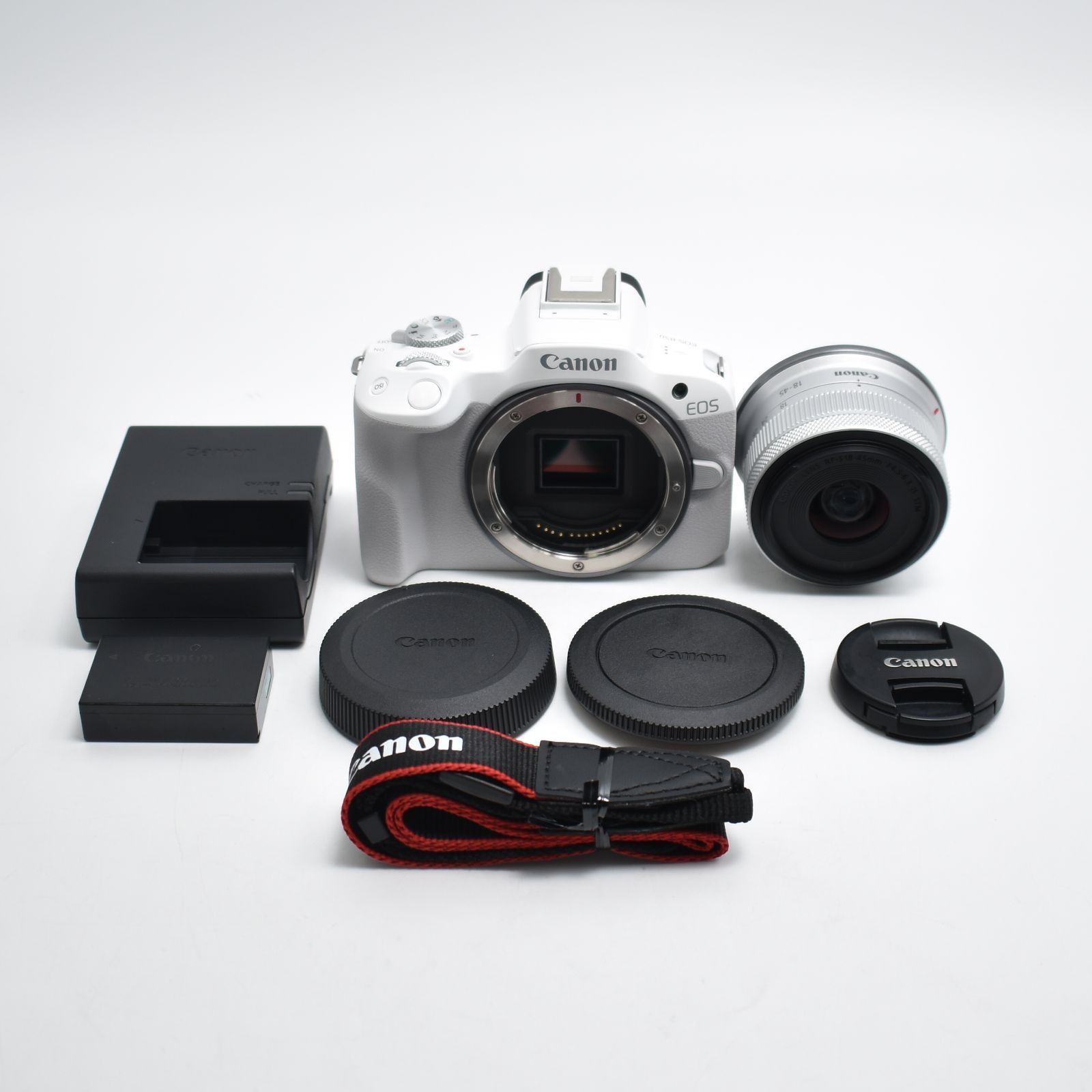 B 10390 Canon ミラーレス一眼カメラ EOS R 50 標準ズームレンズキット RF-S 18-45 ホワイト APS-C 約376 g -