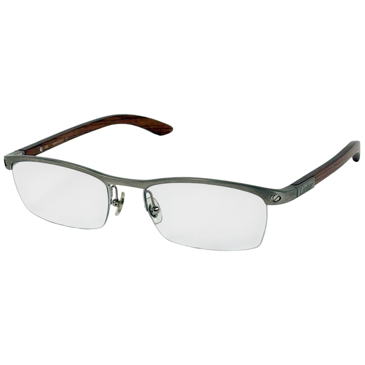 カルティエ CARTIER ロゴ メガネ ウッドテンプル 眼鏡 メタル ブラウン レディース