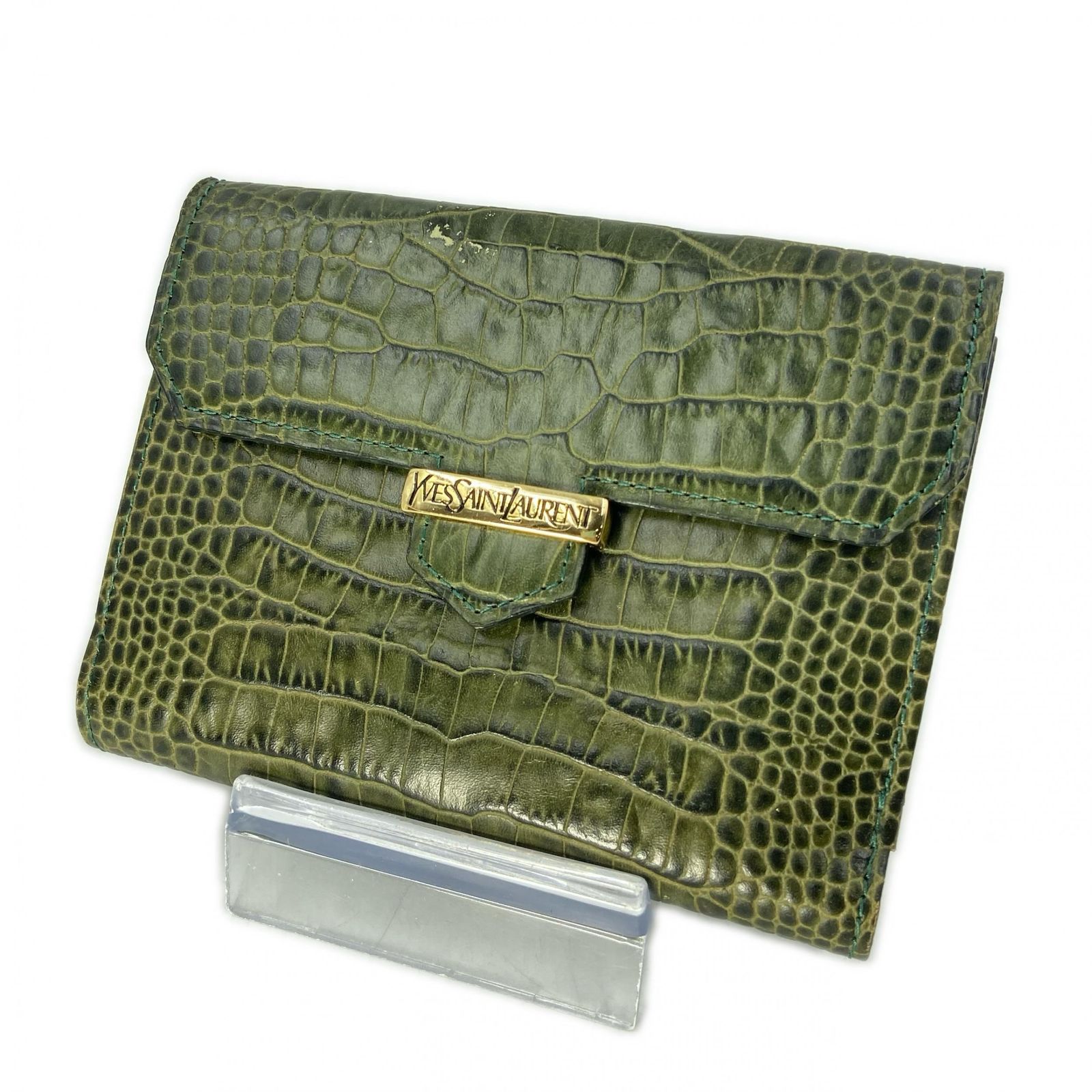 YVES SAINT LAURENT イヴ・サンローラン クロコ 型押し 二つ折り財布