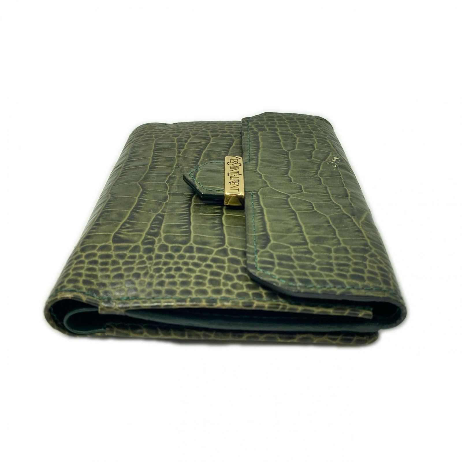 YVES SAINT LAURENT イヴ・サンローラン クロコ 型押し 二つ折り財布