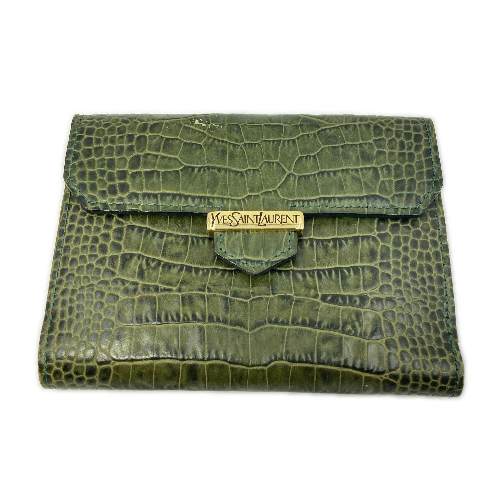 YVES SAINT LAURENT イヴ・サンローラン クロコ 型押し 二つ折り財布