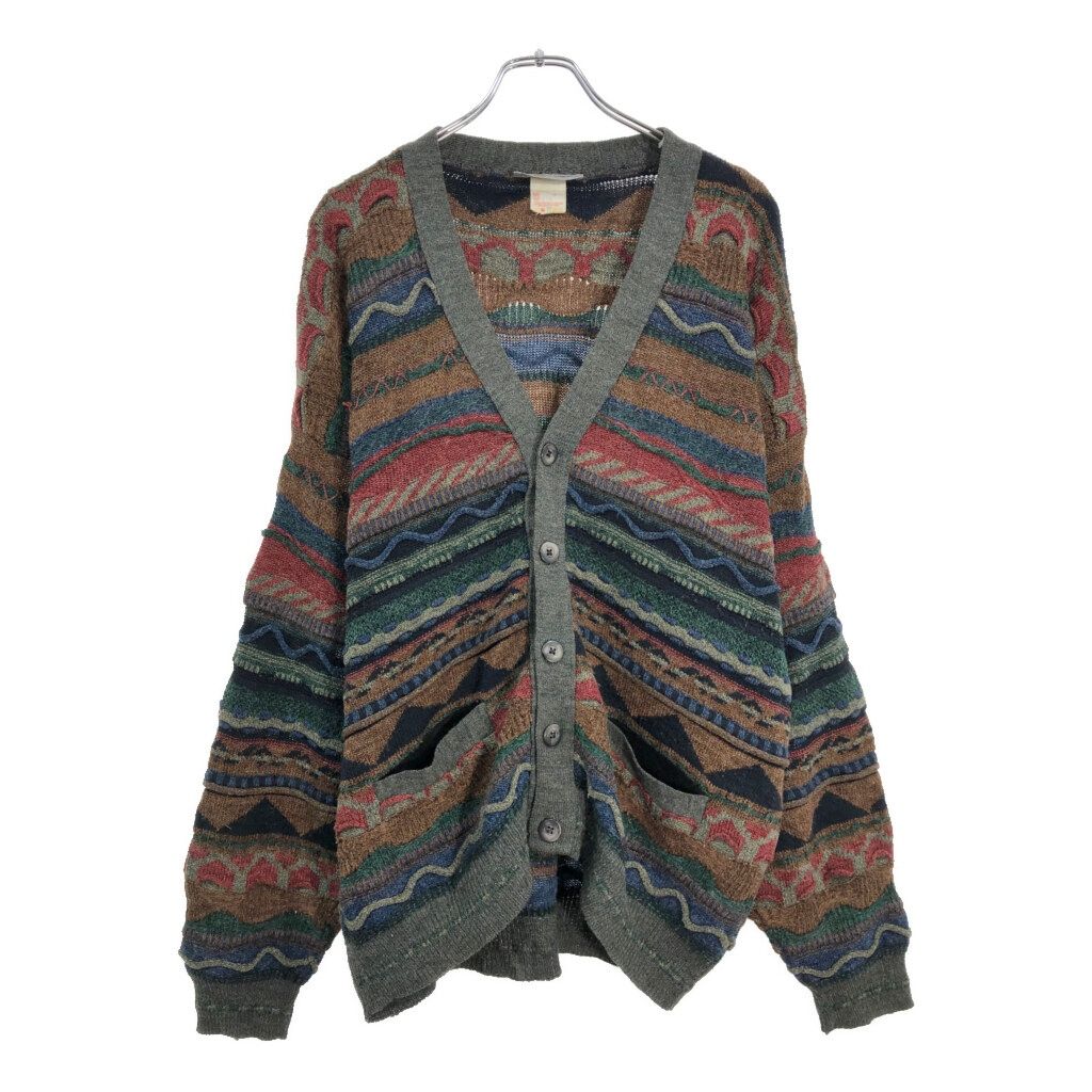80年代 SAUVE 3Dニットカーディガン 総柄 マルチカラー(メンズ L) 古着 V0182