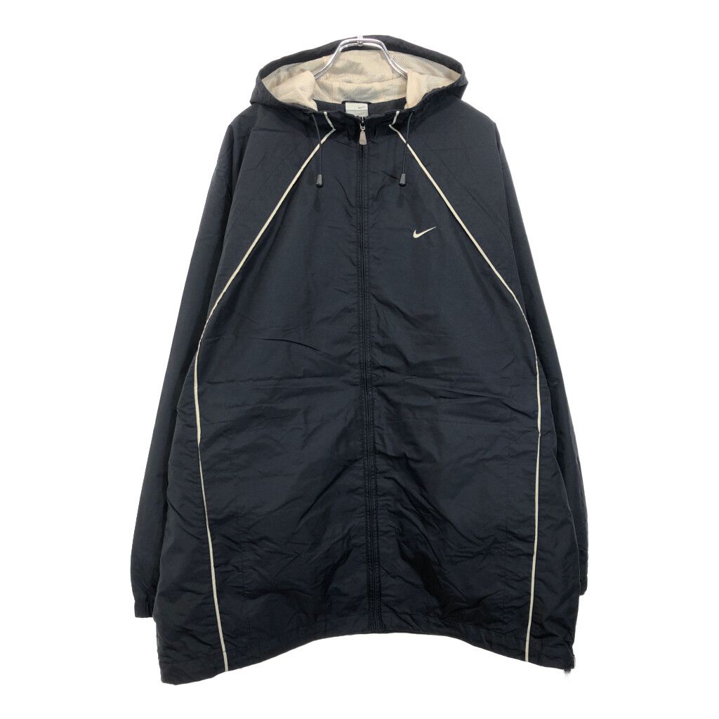 NIKE ナイキ ロゴ刺繍 フーデッド ナイロン ジャケット ブラック(メンズ XL) 古着 V0284