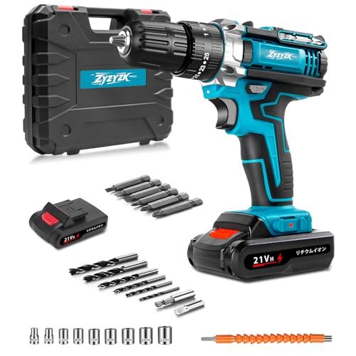 2025新登場 DIY革命 電動ドライバー 電動ドリル インパクトドライバー 21 V 最大45 N.m 25 3段階トルク調節 無断変速 二段変速 充電式コードレス LEDライト付き 延長アダプター 24点ビットセット 正逆転切替 小型 軽量