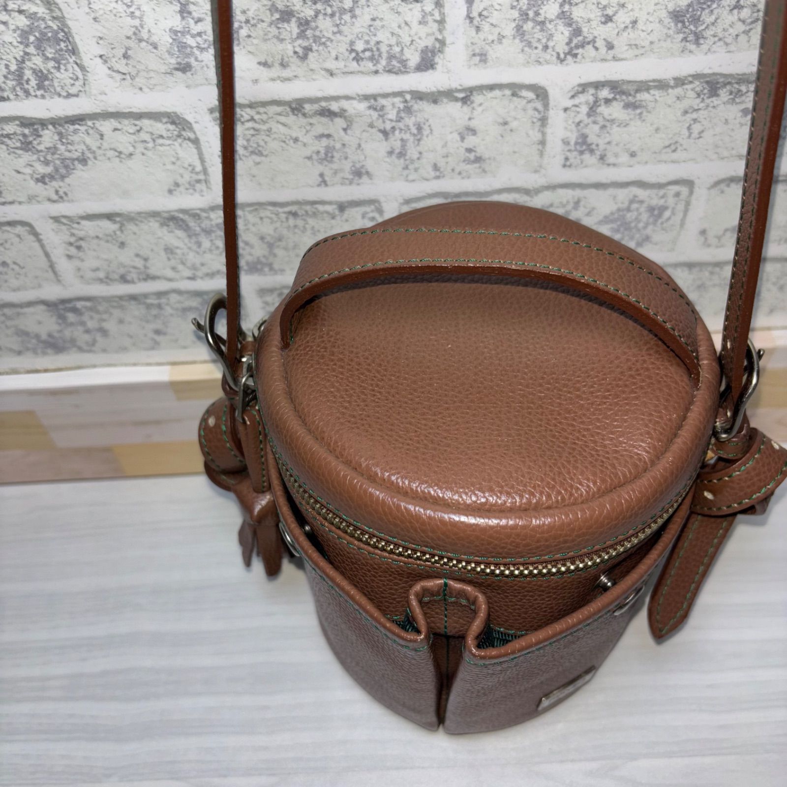 KENZO ケンゾー ダブルポケット バケツ型 筒型 ミニショルダー シボ革