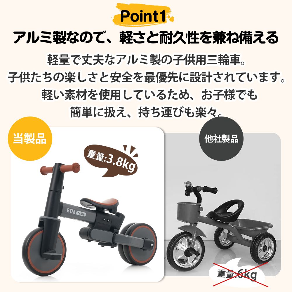 数量限定セール」 【ベージュ×ブラウン】子供用三輪車 5in1自転車