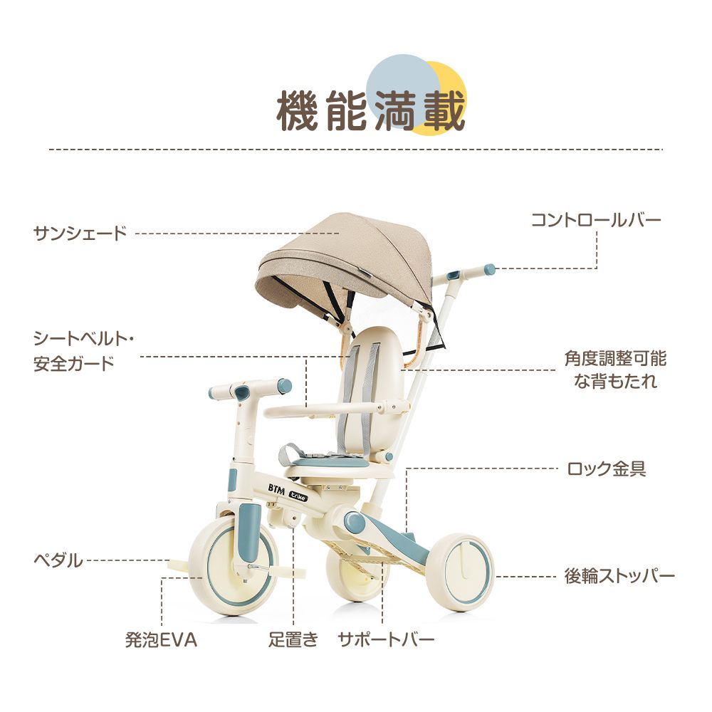 数量限定セール」 子供用三輪車 かじとり手押し棒 おしゃれ 5in1