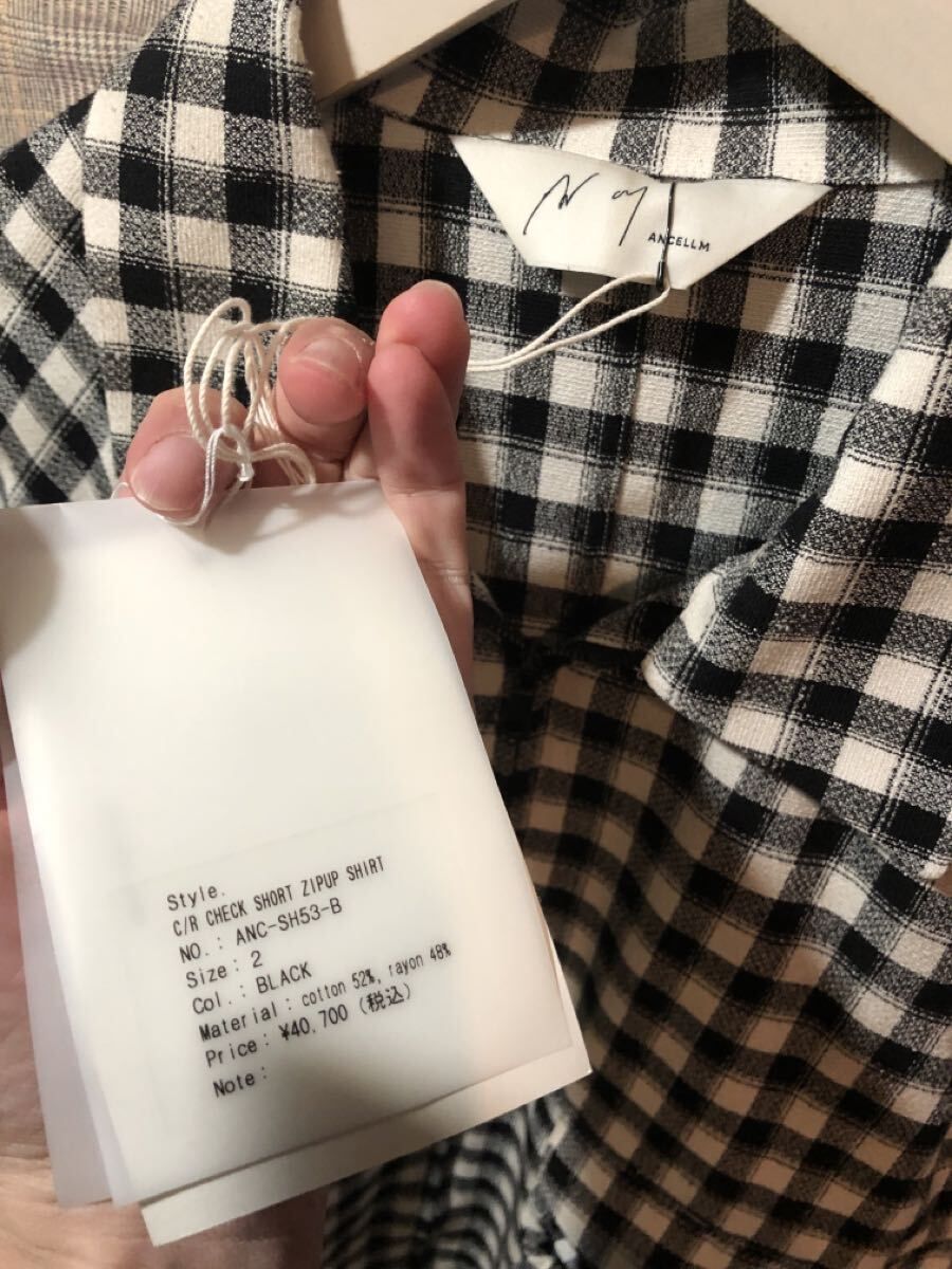 福岡 ANCELLM アンセルム C R CHECK SHORT ZIPUP SHIRT BLACK チェックショートジップアップ シャツ コットン レーヨン FK