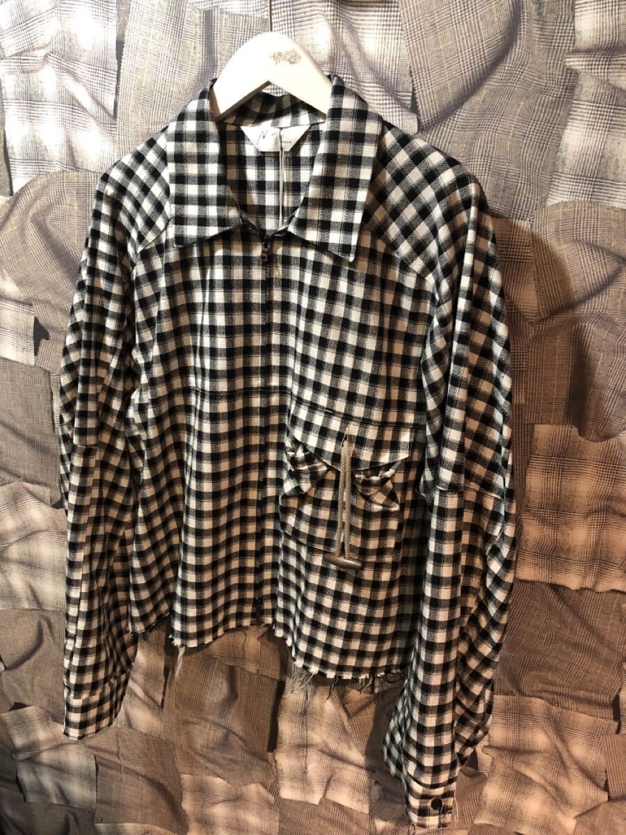 福岡 ANCELLM アンセルム C R CHECK SHORT ZIPUP SHIRT BLACK チェックショートジップアップ シャツ コットン レーヨン FK