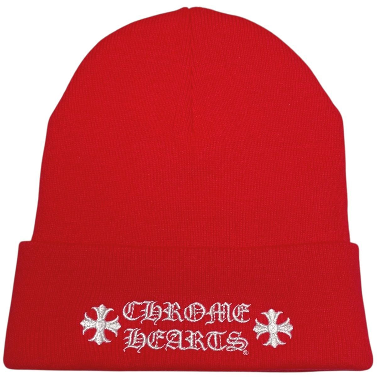 CHROME HEARTS クロムハーツ ワッチキャップ ロゴ刺繍ビーニー レッド 赤 ホワイト クロス プラス ニット帽 帽子 RS