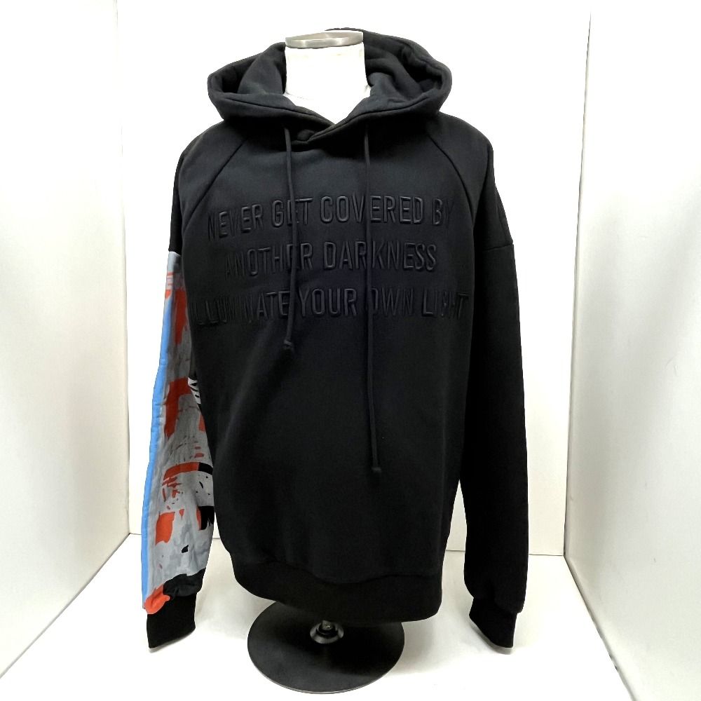 06 w 15803 JUUN.J ジュンジー プリント 刺繍 スウェット パーカー ブラック サイズ44 品