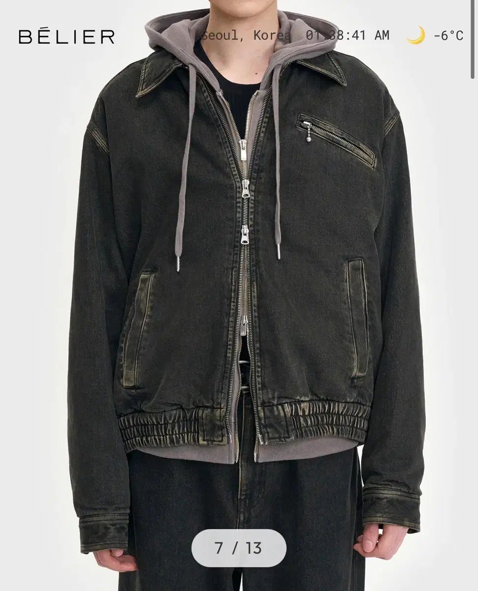 ベルリエ トレイル デニム ブルゾン ジャケット アンド 앤틱 ブラック ほぼ