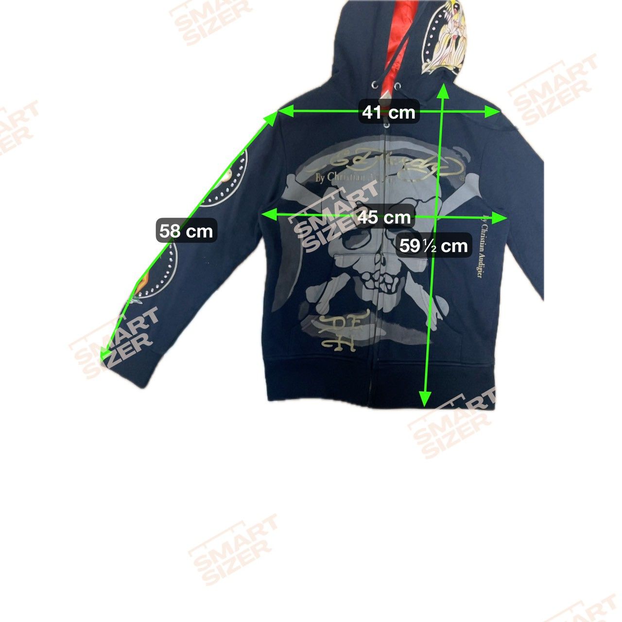 Ed Hardy エドハーディー ジップアップパーカー スカルプリント 総柄