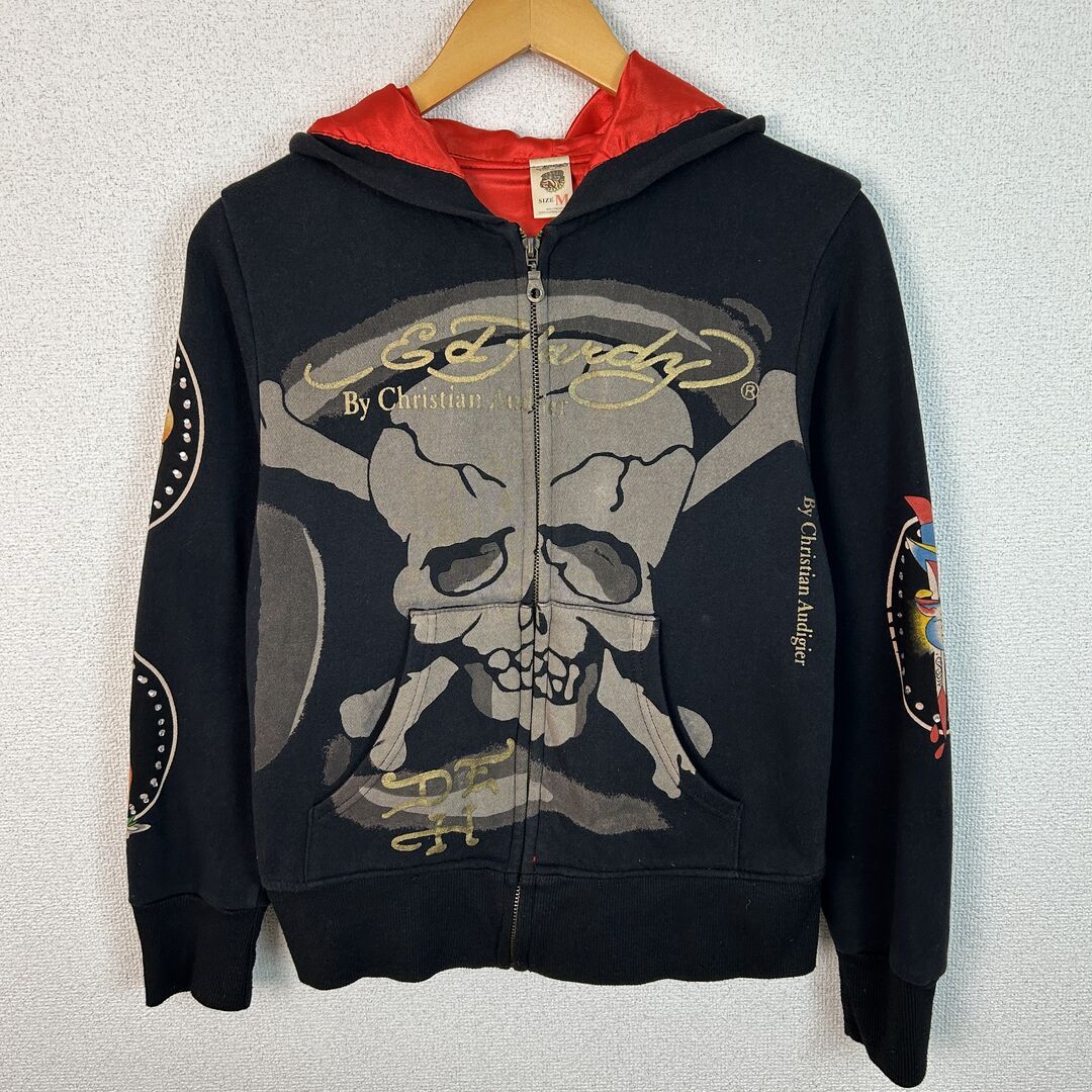 Ed Hardy エドハーディー ジップアップパーカー スカルプリント 総柄