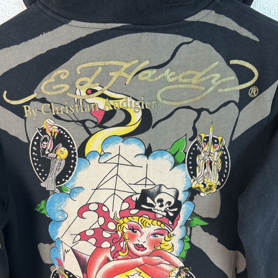 Ed Hardy エドハーディー ジップアップパーカー スカルプリント 総柄
