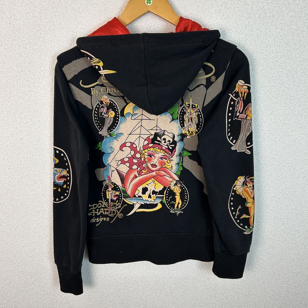 Ed Hardy エドハーディー ジップアップパーカー スカルプリント 総柄