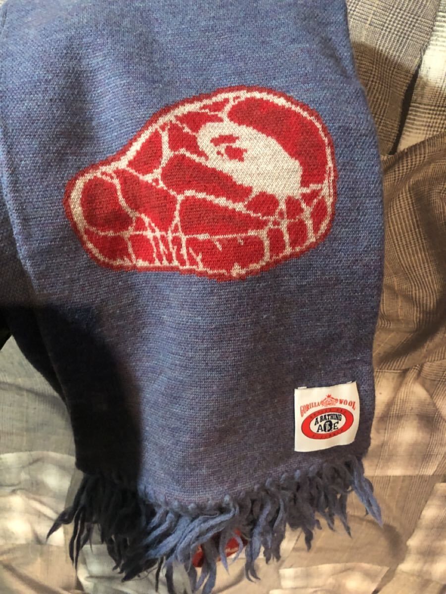 福岡 A BATHING APE ア ベイシング エイプ マフラー GORILLA WOOL NIGO z 877867 ステーキ柄 FK