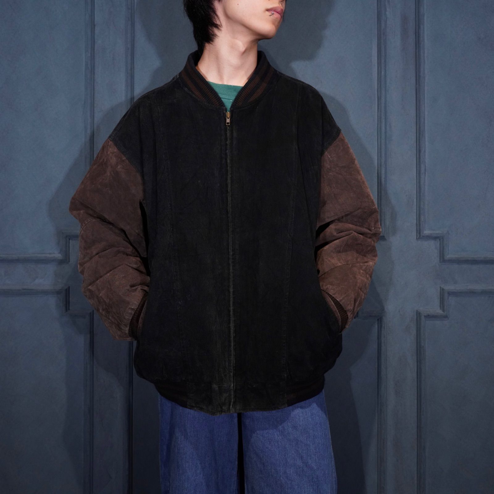 USA VINTAGE 2 TONE DESIGN LEATHER ZIP UP BLOUSON アメリカ古着2トーンデザインレザージップアップブルゾン