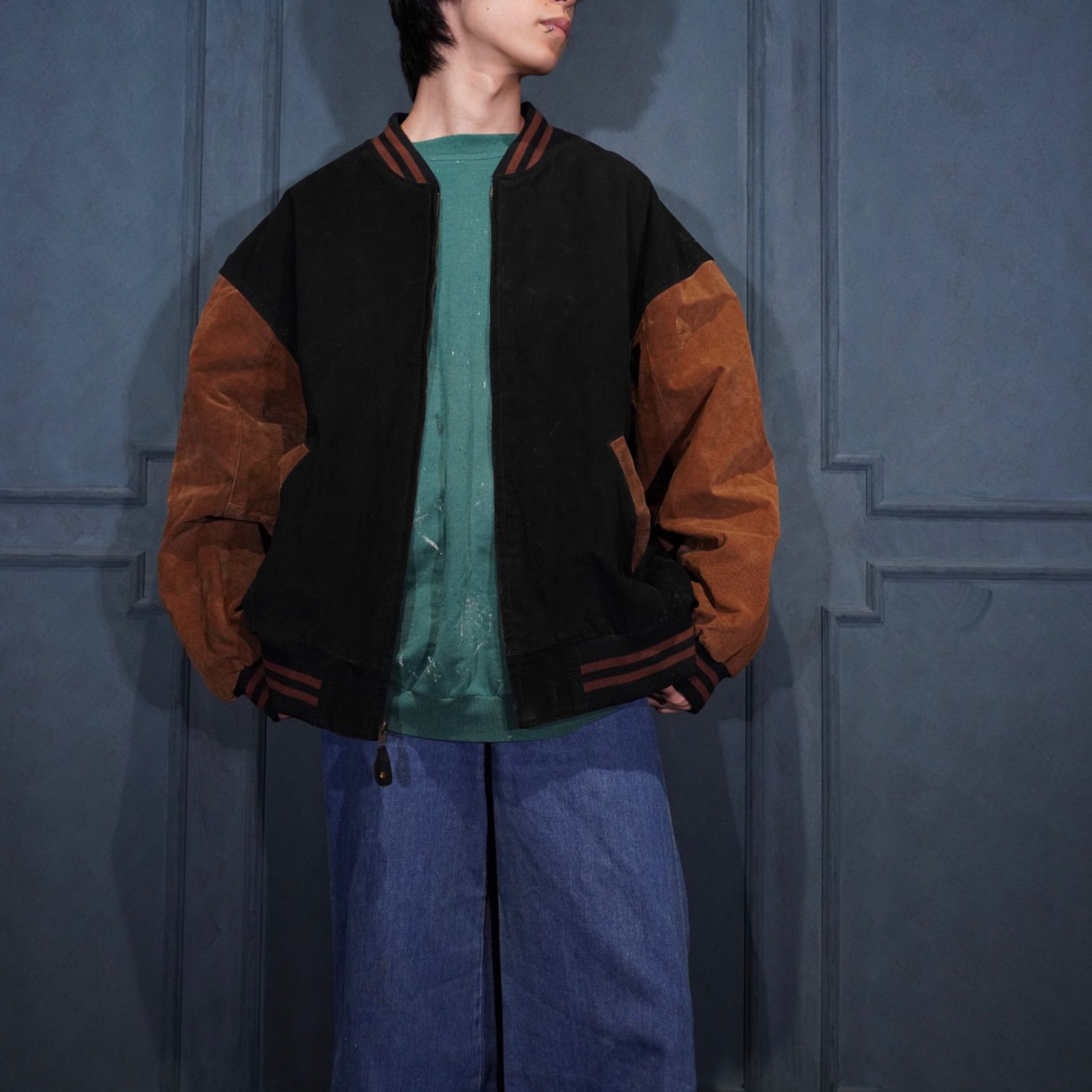 USA VINTAGE C·I·T·Y STREETS Casual Collection 2 TONE DESIGN LEATHER ZIP UP BLOUSON アメリカ古着2トーンデザインレザージップアップブルゾン