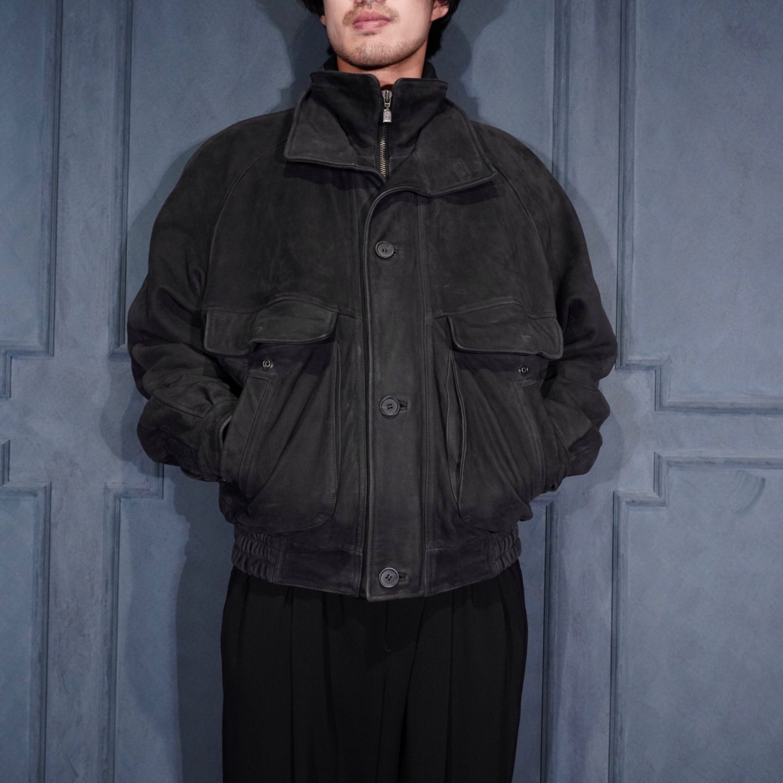 EU VINTAGE DEVRED HIGH NECK DESIGN LEATHER JACKET ヨーロッパ古着ハイネックデザインレザージャケット