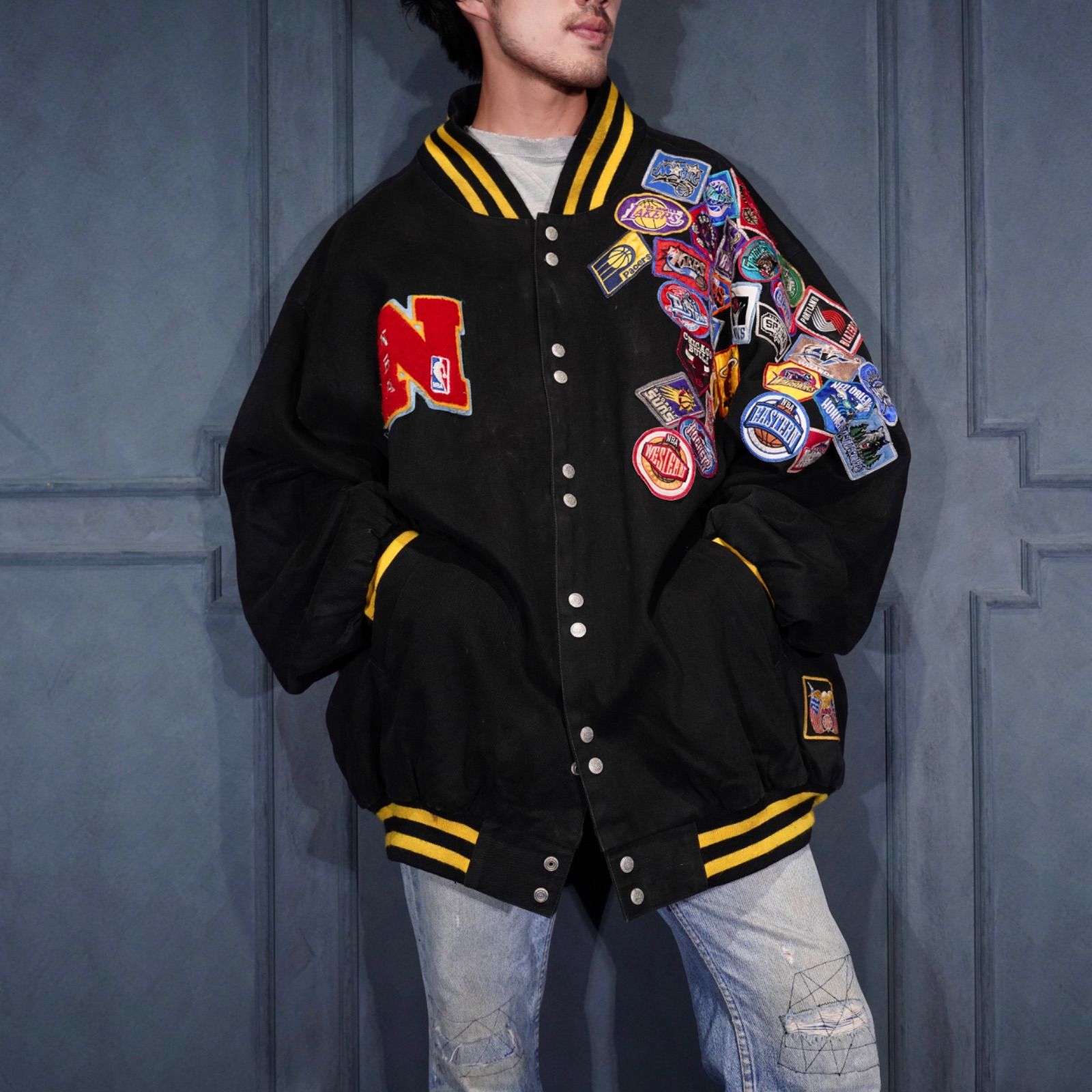 ジェフハミルトン レーシングジャケット NBAチームロゴ 刺繍 XXL 古着 SPECIAL ITEM* USA VINTAGE JEFF HAMILTON JH NBA TEAM LOGO