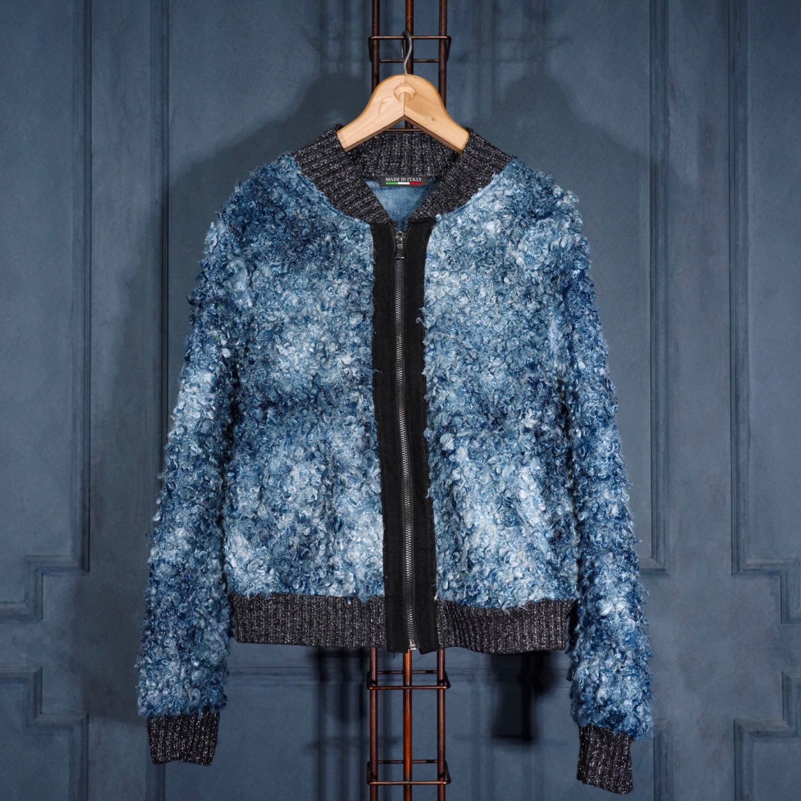 レディース EU VINTAGE GRADATION DESIGN ZIP UP POODLE WOOL BLOUSON 