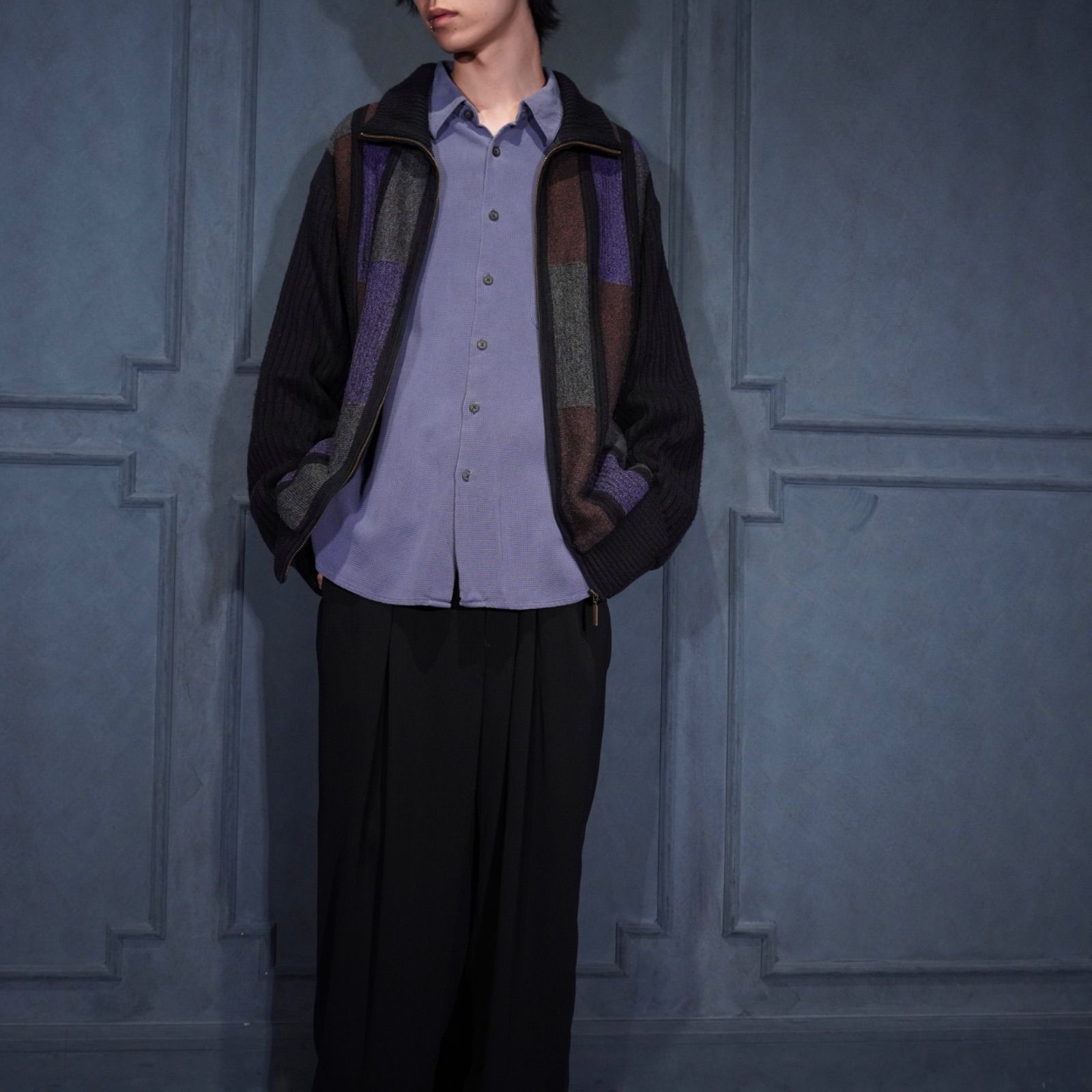 EU VINTAGE canda PATTERNED DESIGN ZIP UP DRIVERS KNIT BLOUSON ヨーロッパ古着柄デザインジップアップドライバーズニットブルゾン