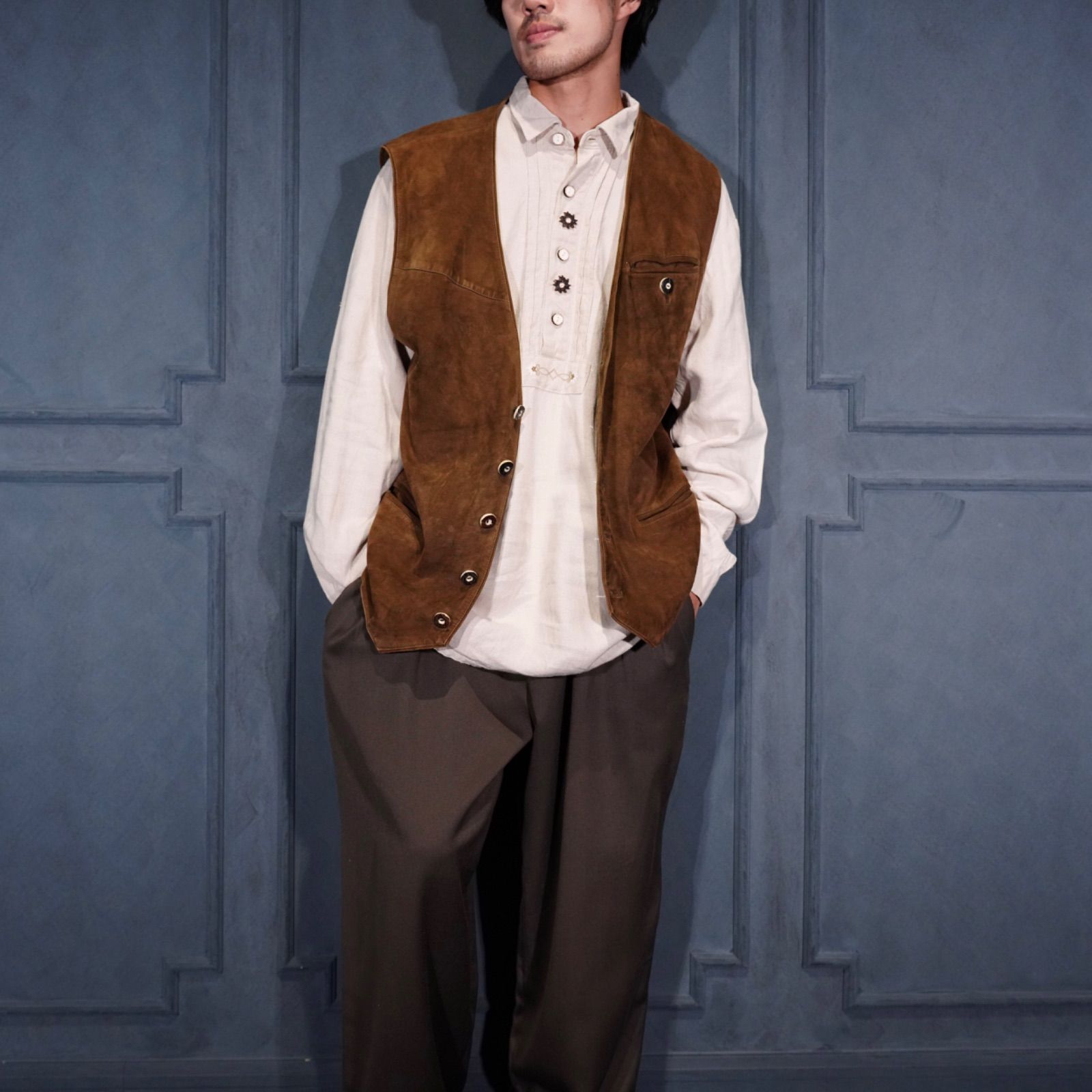 EU VINTAGE RASCHER SPORTSWEAR LEATHER TYROLEAN VEST ヨーロッパ古着レザーチロリアンベスト