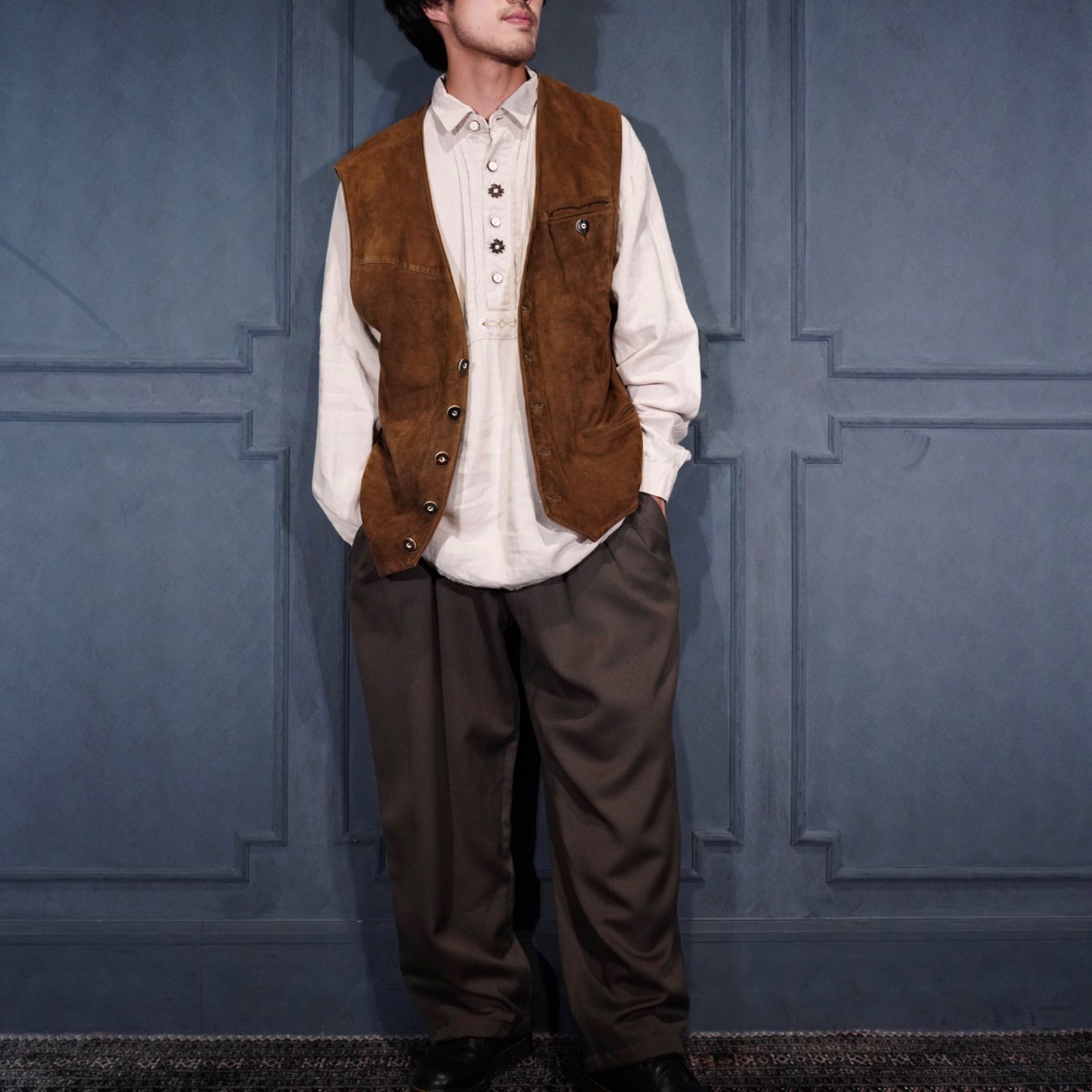 EU VINTAGE RASCHER SPORTSWEAR LEATHER TYROLEAN VEST ヨーロッパ古着レザーチロリアンベスト