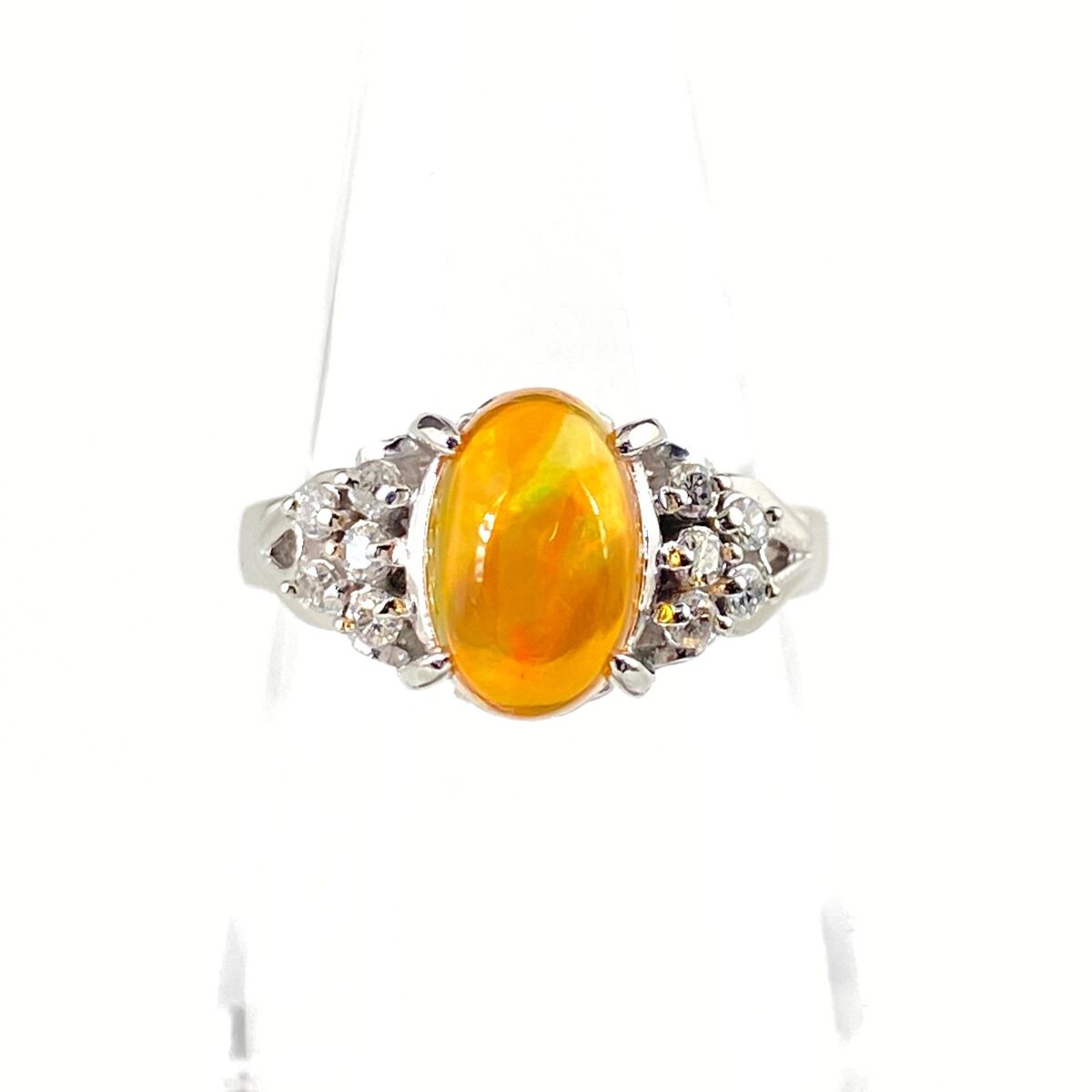 ファイアオパール デザインリング プラチナ 指輪 メレダイヤ リング 11.5号 Pt 900 レディース