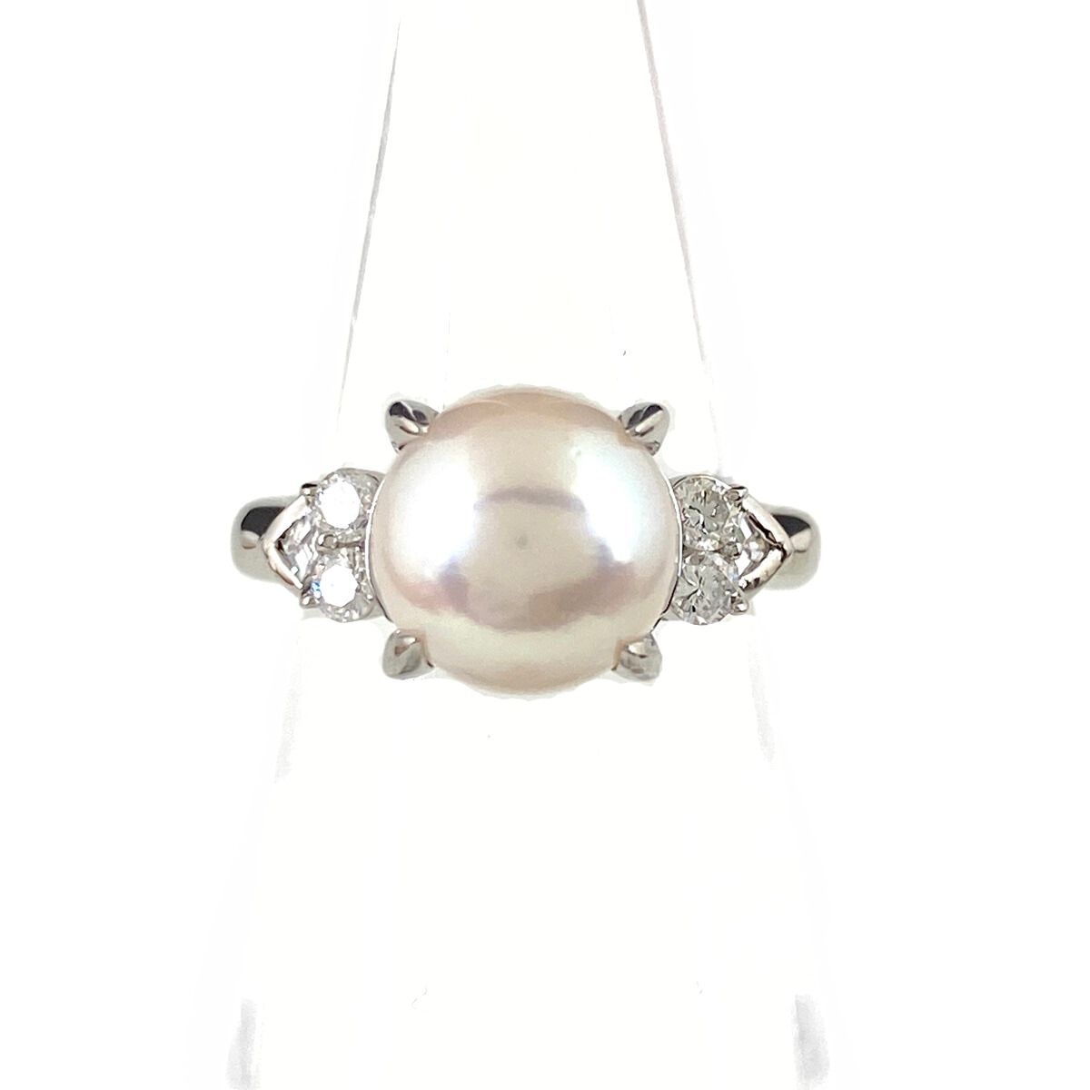 パール デザインリング プラチナ 指輪 メレダイヤ 真珠 リング 5.5号 Pt 850 ダイヤモンド レディース
