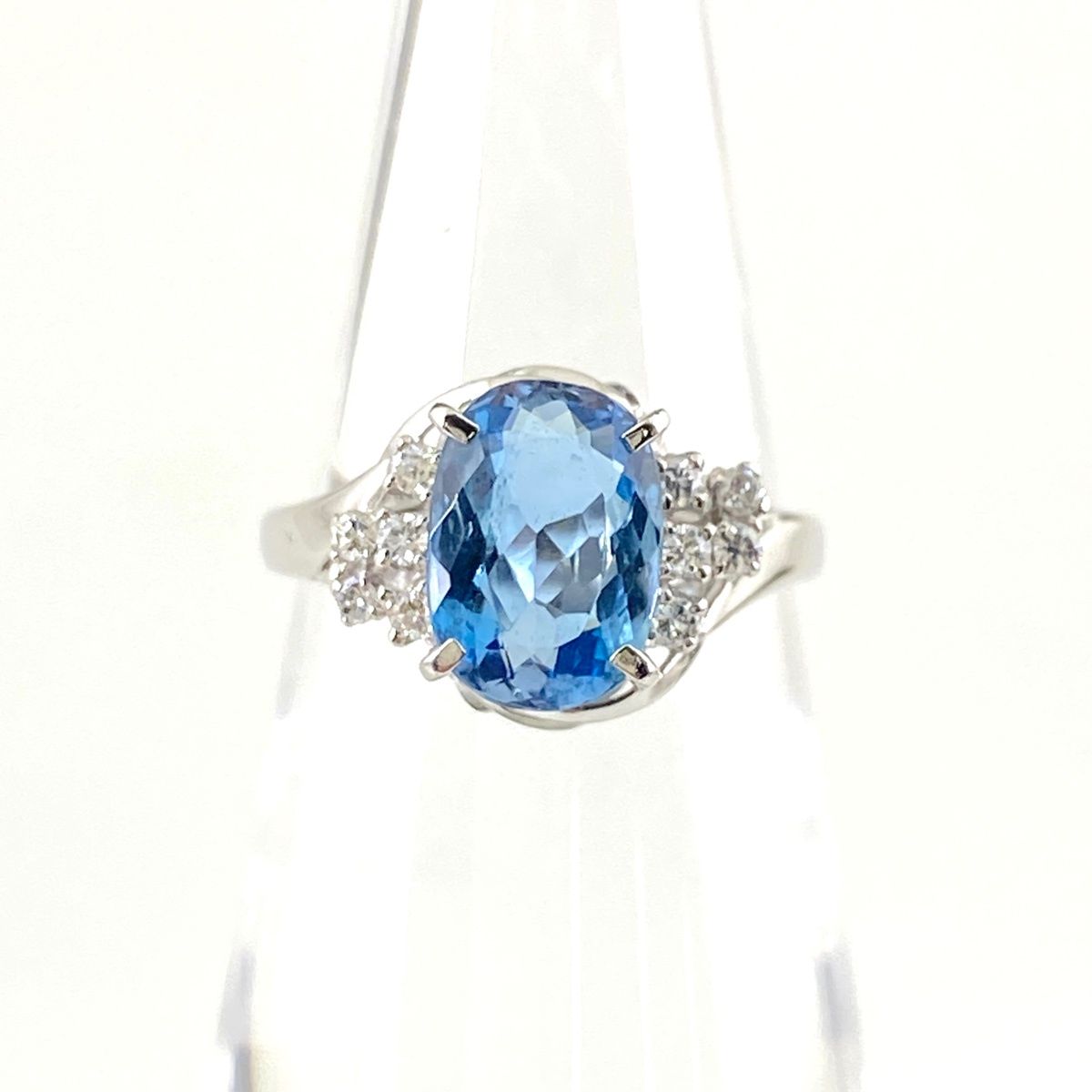 アクアマリン デザインリング プラチナ 指輪 メレダイヤ リング 8号 Pt 900 ダイヤモンド レディース