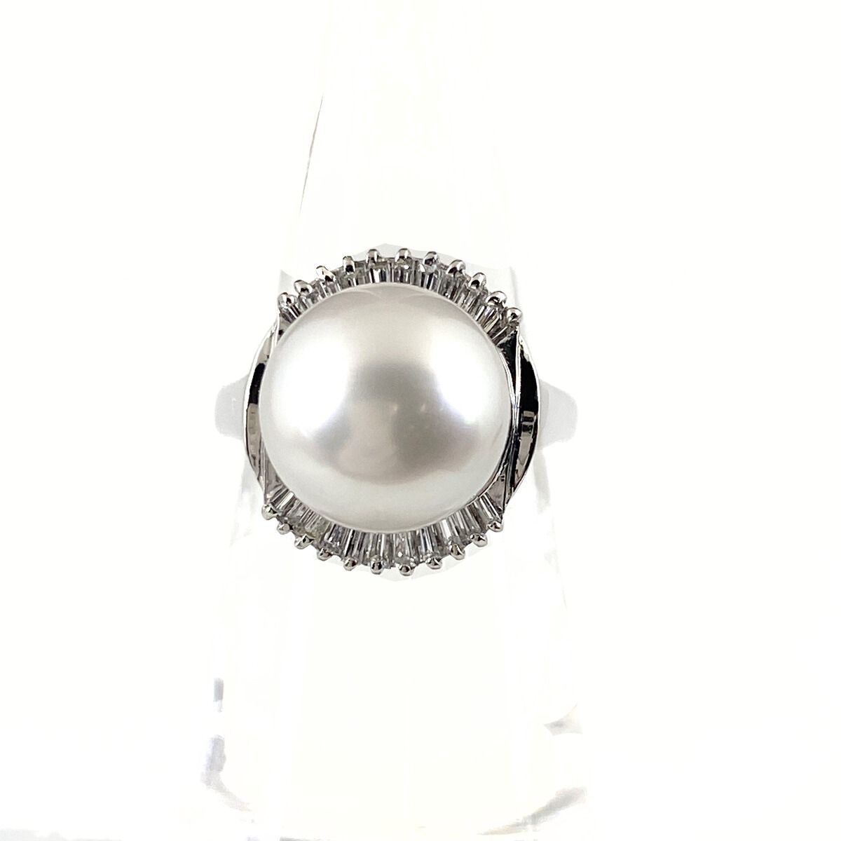 パール デザインリング プラチナ 指輪 メレダイヤ 真珠 リング 9 5号 Pt 900 ダイヤモンド レディース
