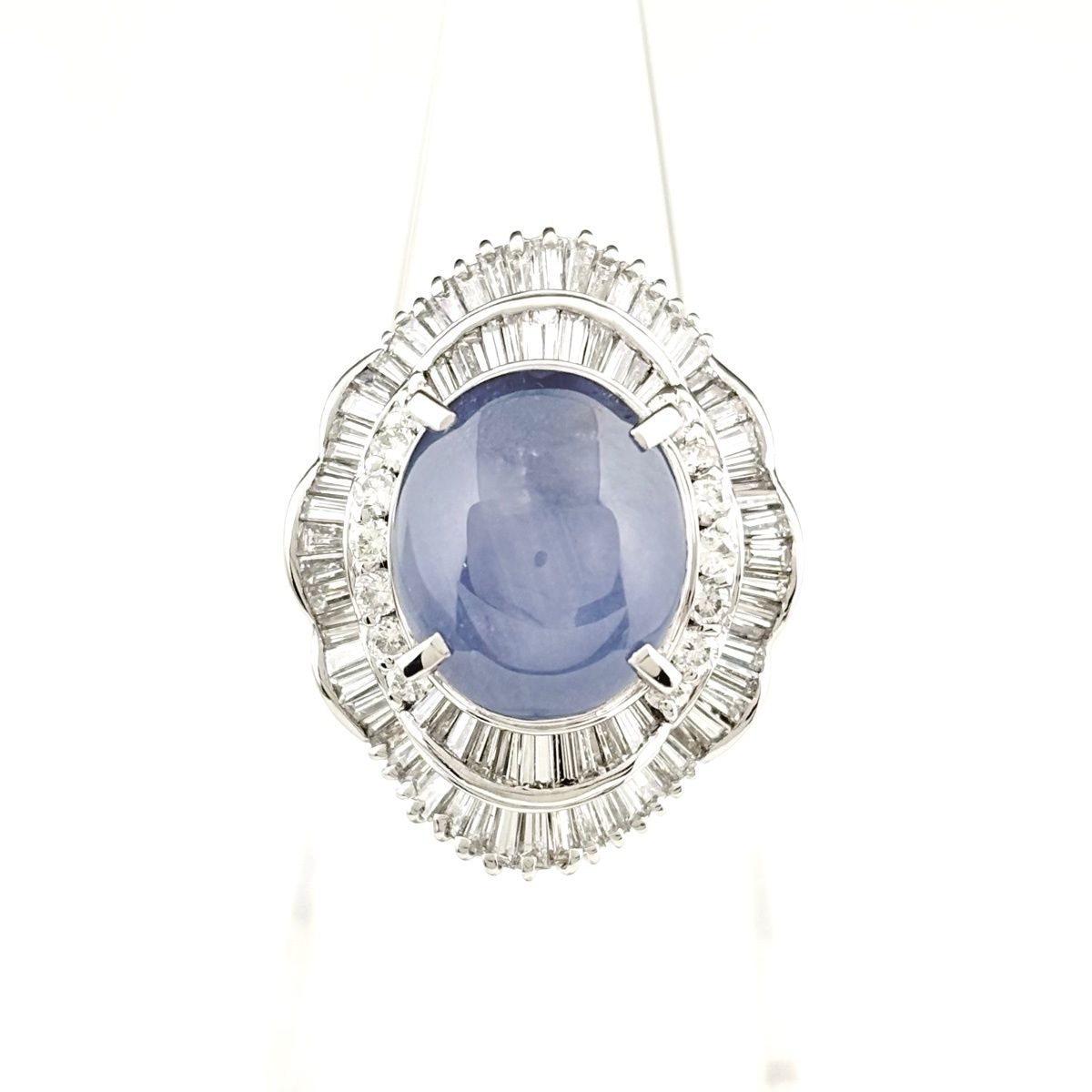 スターサファイア デザインリング プラチナ 指輪 メレダイヤ リング 10号 Pt 900 ダイヤモンド レディース