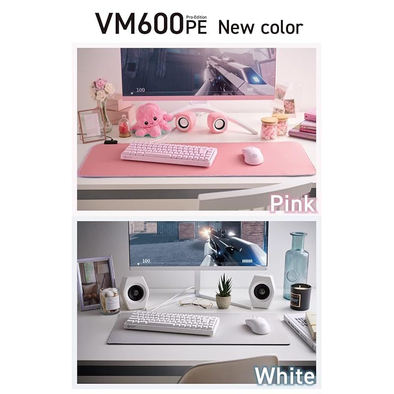 エレコム ゲーミングマウス V custom VM 600 PE ワイヤレス 無線2.4 GHz 有線両対応 充電式 8ボタン 650 IPS 50 G 距離センサー搭載 75 グリップシート付属 ピンク M- 0