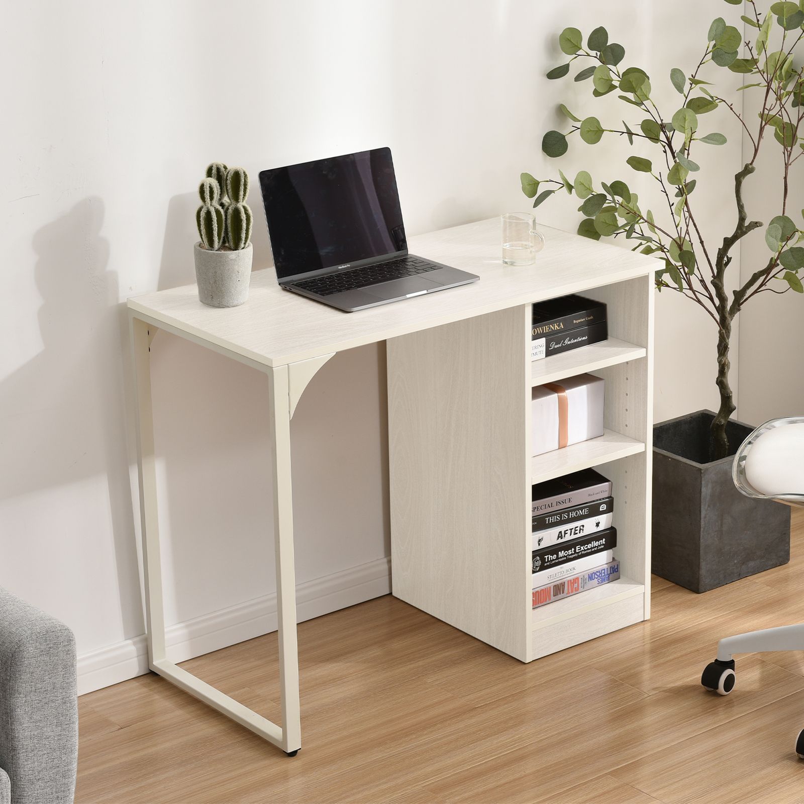 パソコンデスク3段シェルフ付 オフィスデスク簡易デスク木製 ミシン台【ホワイト】 数量限定セール」 【新品登場】 【ホワイト】 パソコンデスク 3段