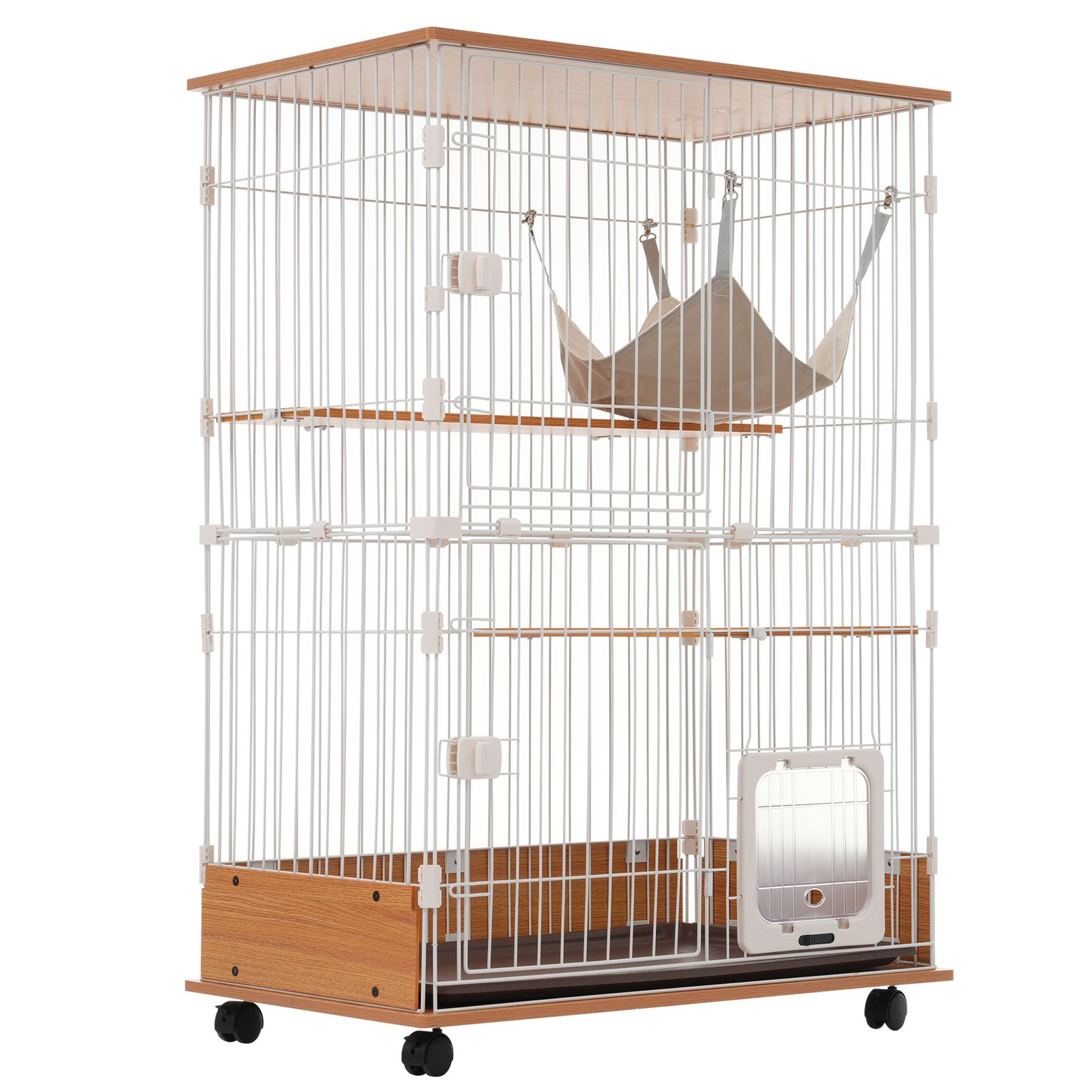 数量限定セール」 猫 キャットケージ 木製 二段 ナチュラル 1段2段可能