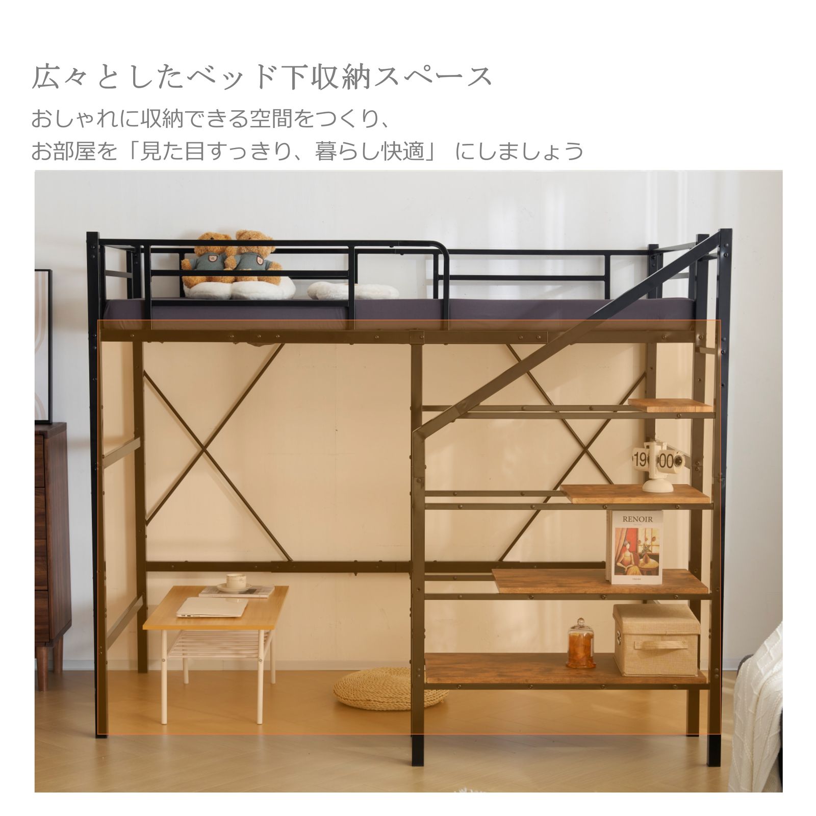 数量限定セール」 S ロフトベッド 階段付き S パイプベッド シングル